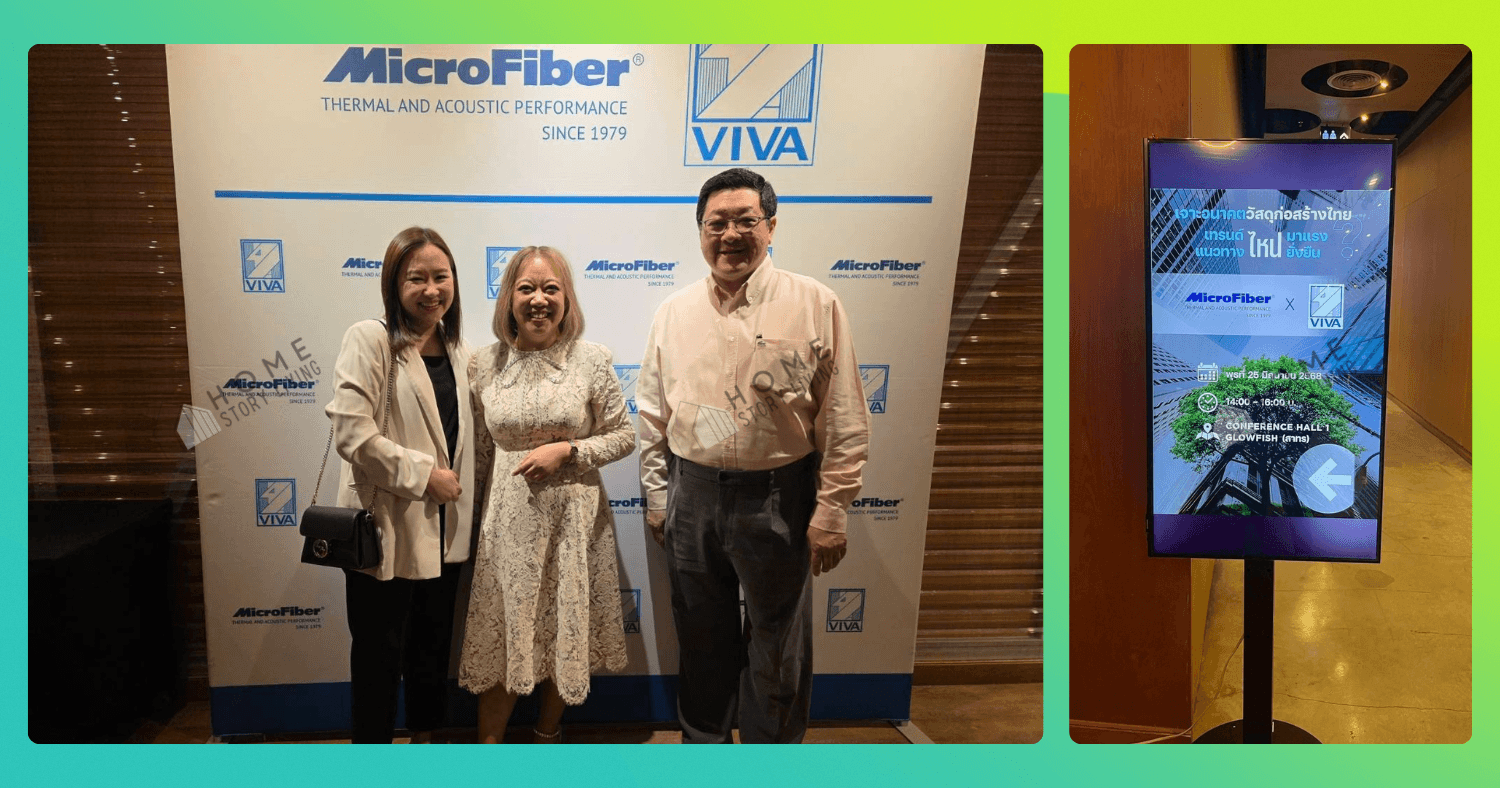 ผู้บริหาร Home Story Living ถ่ายภาพร่วมกับ CEO ของ Microfiber ในงาน MOU ความร่วมมือด้านวัสดุก่อสร้างบ้านสำเร็จรูป รูปคุณมงคล คุณกานติมา กับคุณศิรินทรา CEO Microfiber