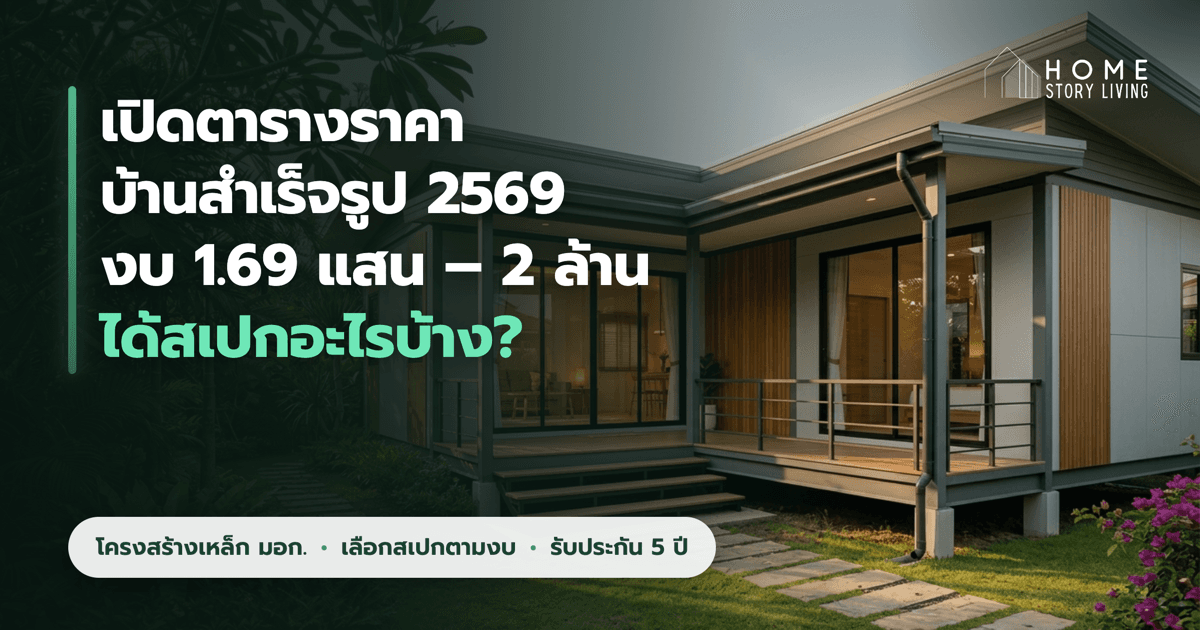 ตารางราคาบ้านสำเร็จรูปและบ้านน็อคดาวน์ ปี 2569 โครงสร้างเหล็ก มอก. ทรง L โดย Home Story Living