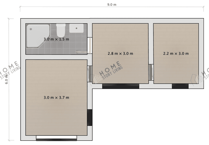 Floor plan of the Japanese 02, 9 × 6 m