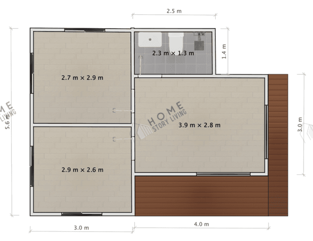 现代系列 05户型图,尺寸7 × 5.5米