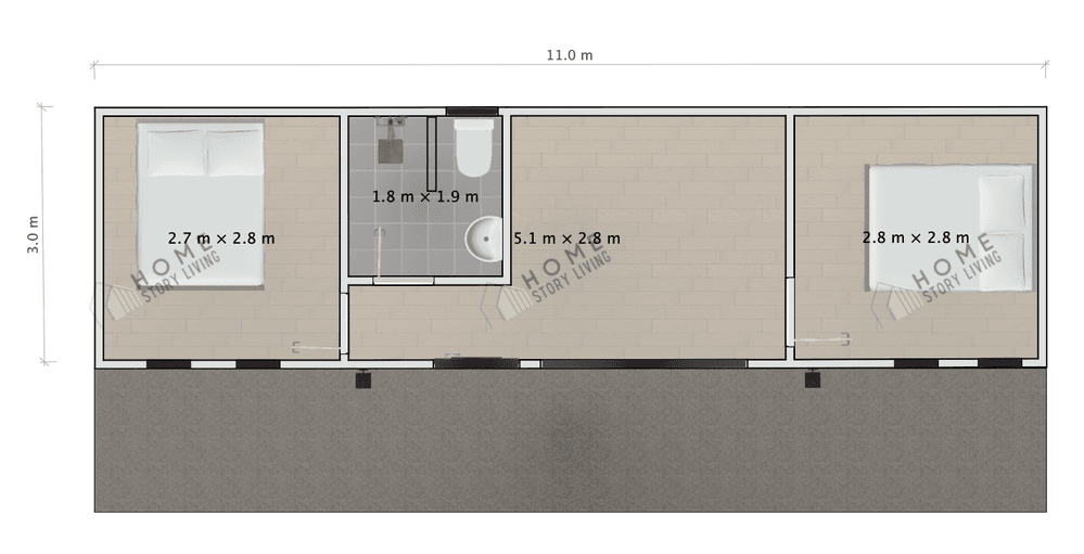 แปลนบ้าน Modern I 01 ขนาด 11 × 3 เมตร