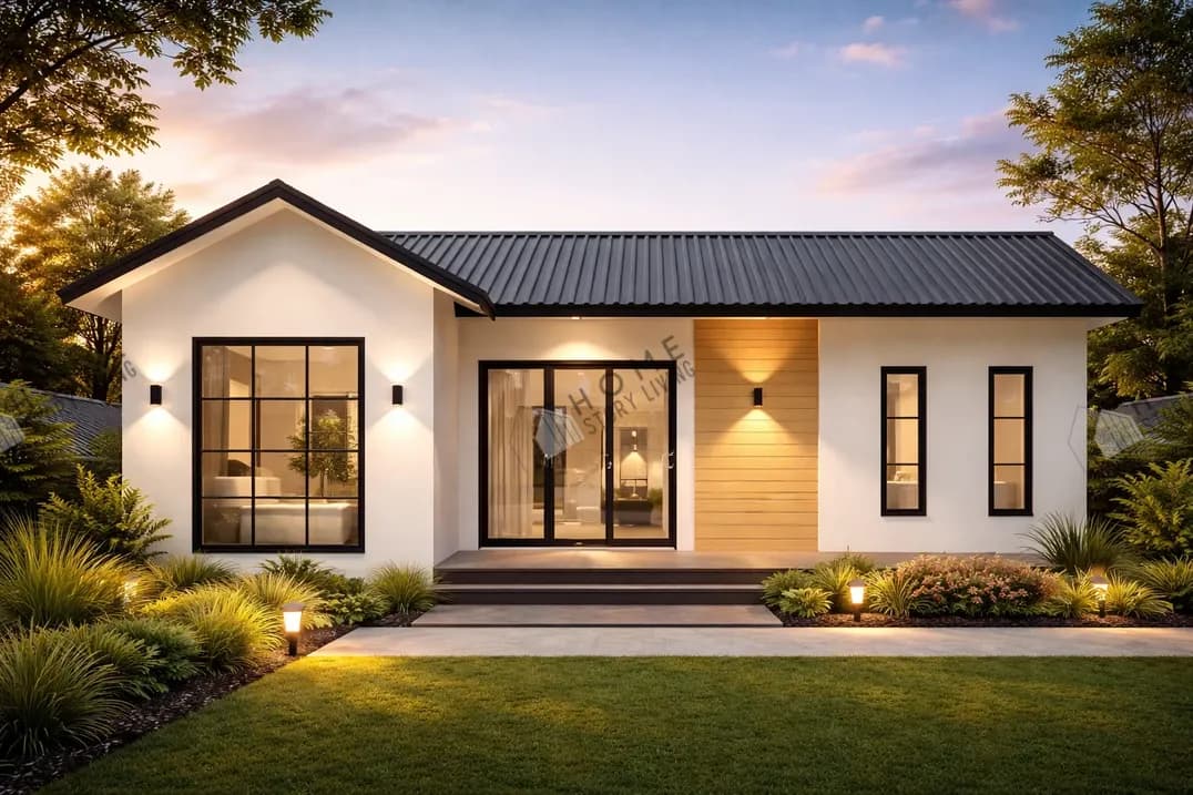 Exterior view of the Modern L 01 prefab home, 33 sqm