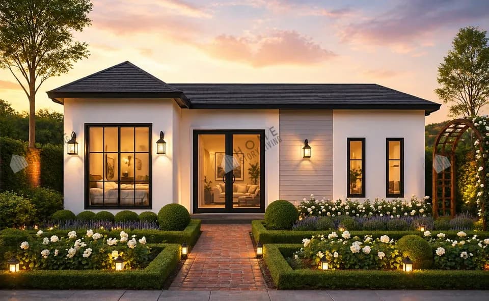 Exterior view of the Modern L 02 prefab home, 33 sqm