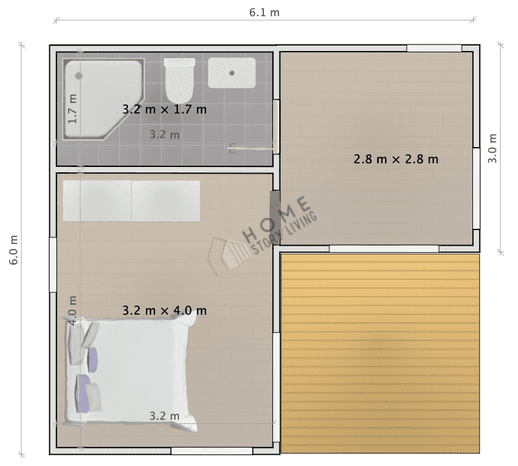 Floor plan of the Nordic 02, 6 × 6 m